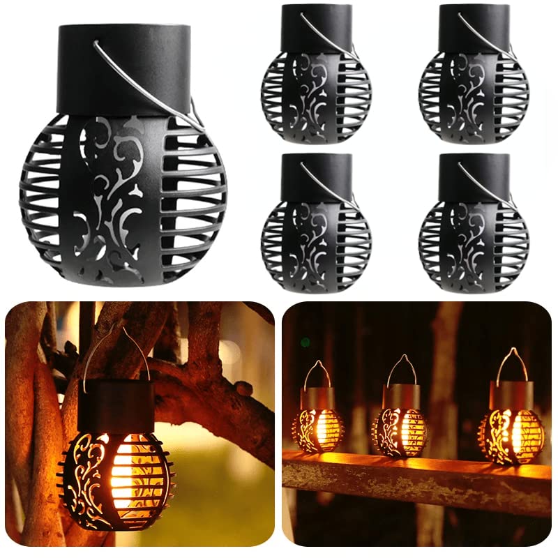 CRGANGZY LED Solar Light Outdoor False Flame Lamp Waterproof Flickering Hanging Lamp High Capacity Battery Hollow Ball Flame Lamp Intelligent Control Hanging Solar Light for Home Garden Porch