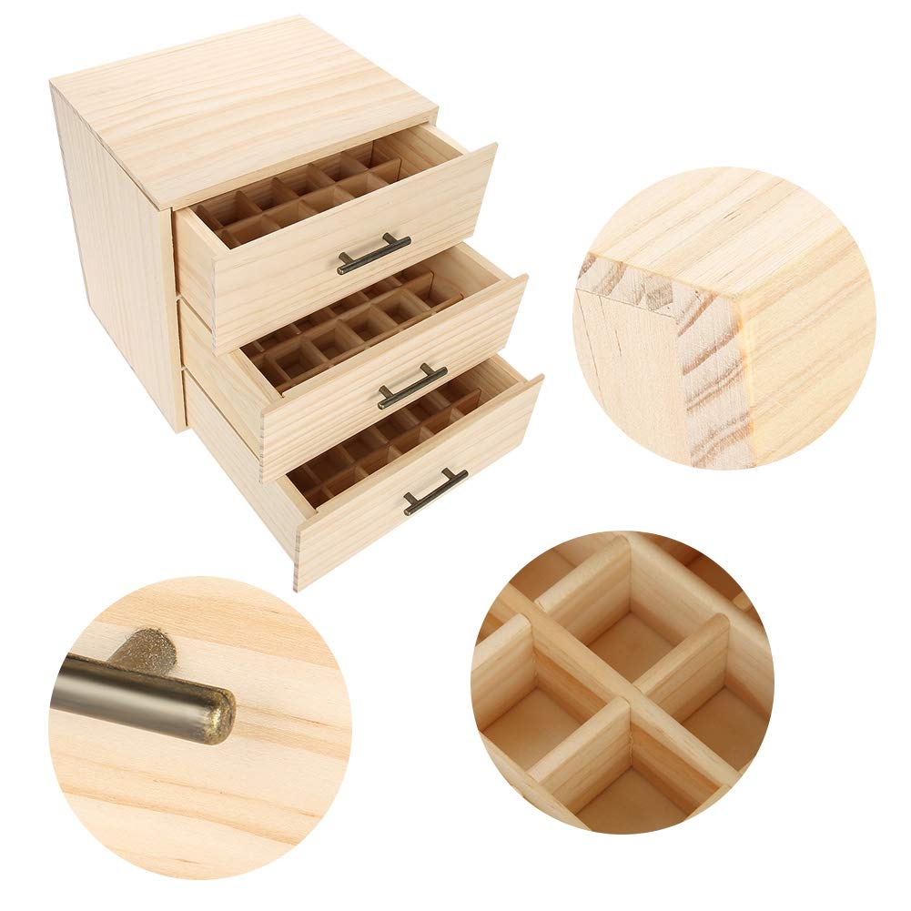 Dioche Holz-Aufbewahrungsbox für ätherische Öle, 90 Fächer, dreistufig, für ätherische Öle, mit herausnehmbarem Innenfach, ideal zum Aufbewahren und Präsentieren Ihrer ätherischen Öle