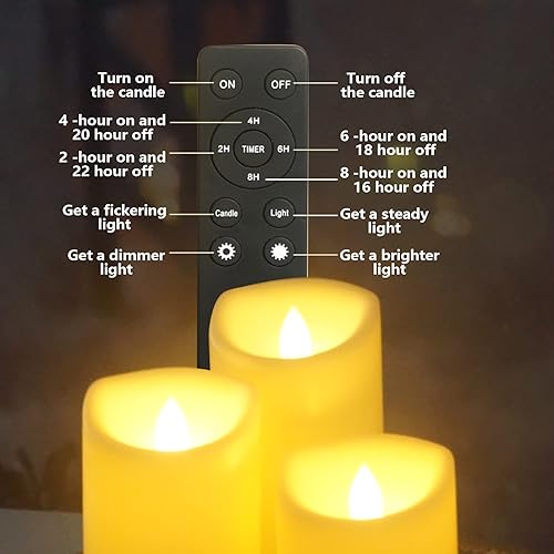 Miniatura 7 de Velas parpadeantes sin llama con control remoto y temporizador, velas LED falsas eléctricas realistas que funcionan con pilas en blanco crema, velas