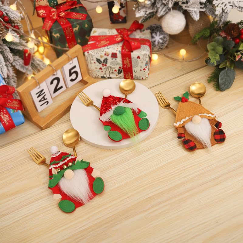 SHOP-STORY - Set di 6 pezzi simpatici portaposate in poliestere tovagliolo coltelli forchetta cucchiaio forma di costume Babbo Natale sacchetti per posate festa di Natale