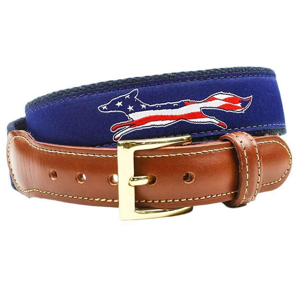 COUNTRY CLUB PREP Patriotic American Flag Longshanks the Fox Ribbon Belt in Navy