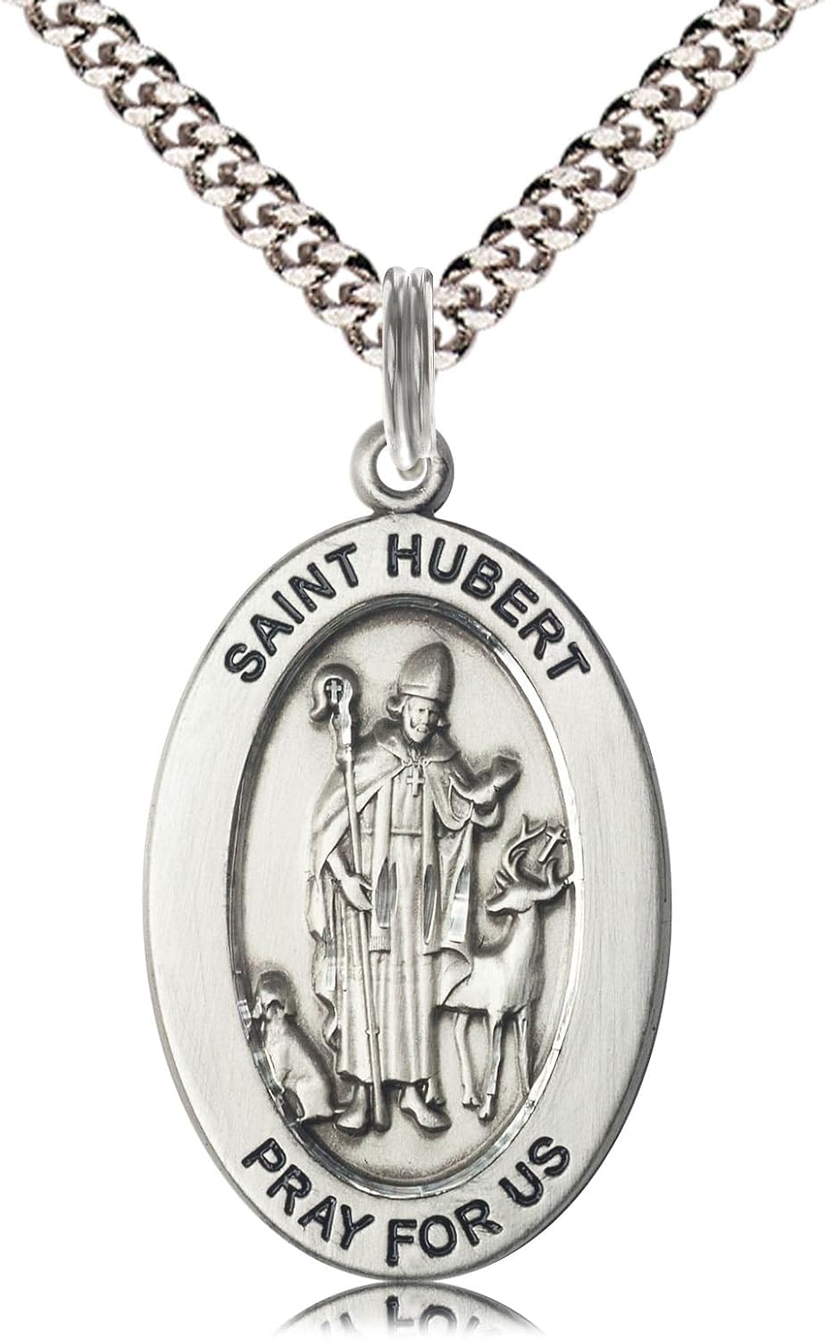 Saint Hubert Medal – Patron Saint of Hunters & Animal Disease Protection – Catholic Gift for Outdoorsmen, Forest Workers & Pet Owners, Pewter, 24" Curb Chain, Made in USA