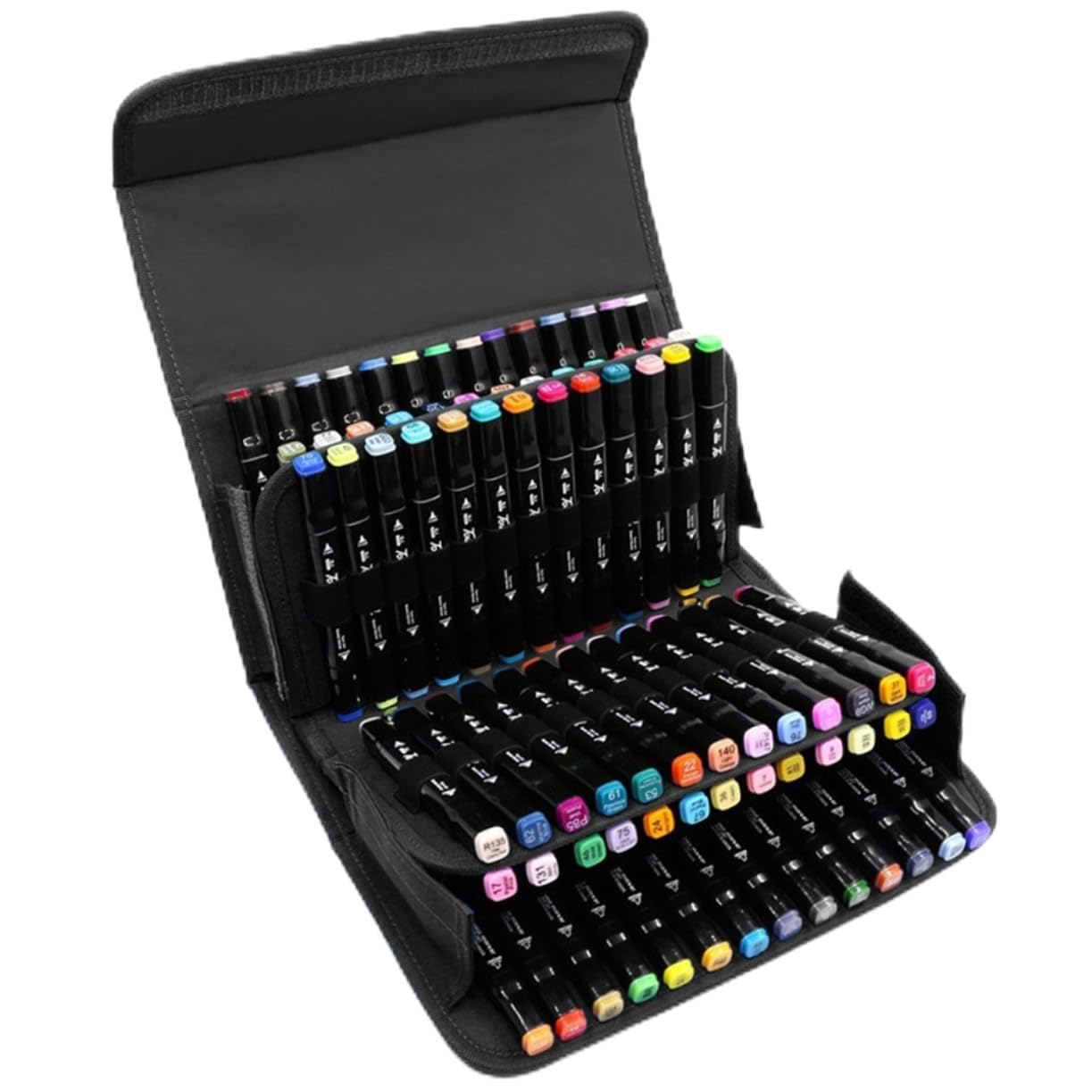 POPETPOP Astuccio Porta Pennarelli 80 Slot Nero con Organizer e Tracolla Regolabile per Viaggi e Scuola