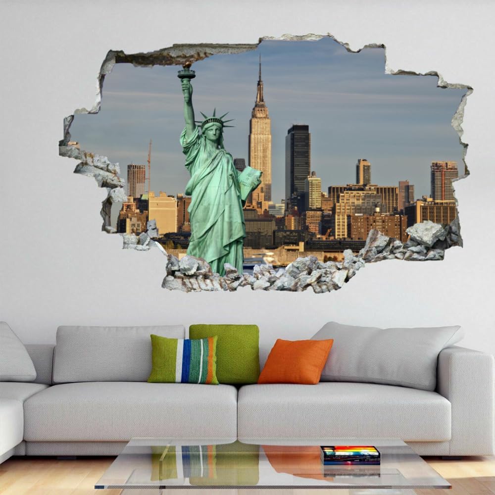 Decorazione da parete Adesivi 3D fracassati Statua Rimovibile Art Wall Tattoo City Building Family Stickers murali per la casa Nursery Girls Bambini Soggiorno Camera da letto Decorazione