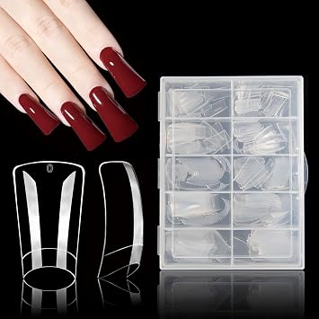 Gel Nail Tips Long Duck Full Cover False Press on Nails Half Matte Pre-shaped Nail Tip Acrylic for Nail Extension Nail Art DIY Salon