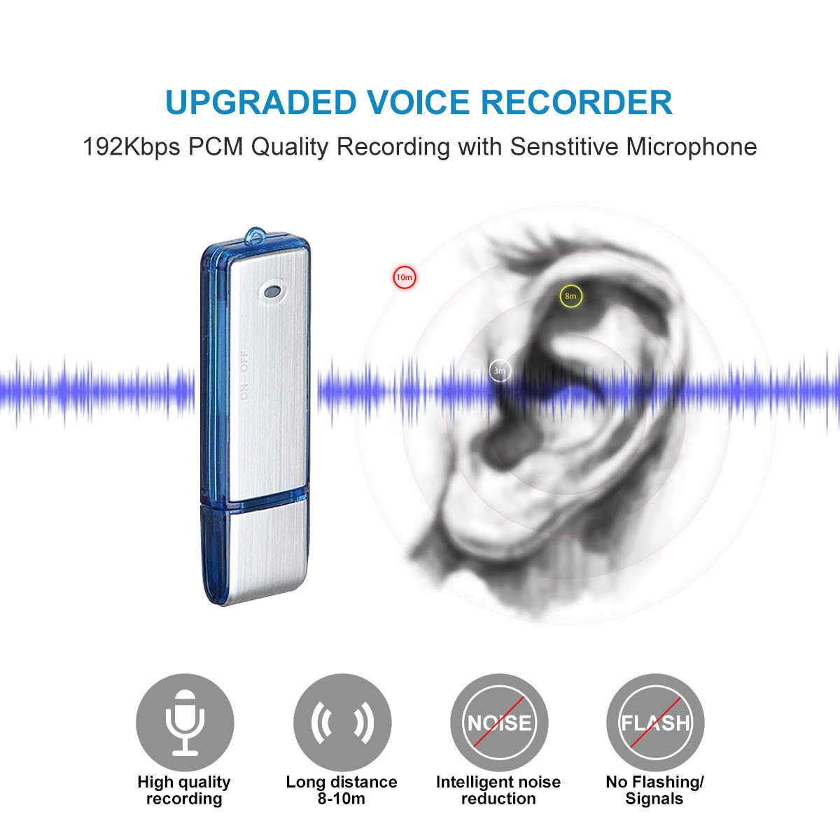 Mini Espía Grabadora de Voz,Lychee 8 GB Portatil Grabadora Activada por voz/90 Horas de Capacidad/USB Recargable/Carcasa de Metal/para Conferencias, Lecciones, Entrevistas (Azul)