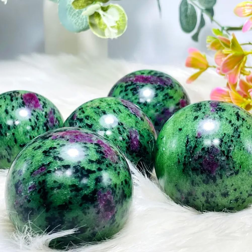 Ruby Zoisite Crystal Ball Polished Red Green Stone Sphere Decorative Crystals Crafts Home Decor Ornament Gifts,50~60mm