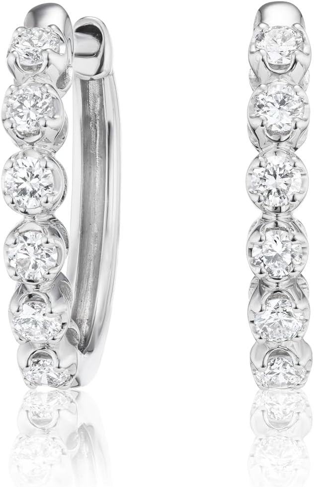Lab Grown Diamond Huggie Hoop Earrings for Women I 10k White Gold Earrings for Her I IGI Certified 1/3 to 1/2 Carat Diamonds (I-J, SI1-SI2, cttw) Hinged Hoops - Image 4