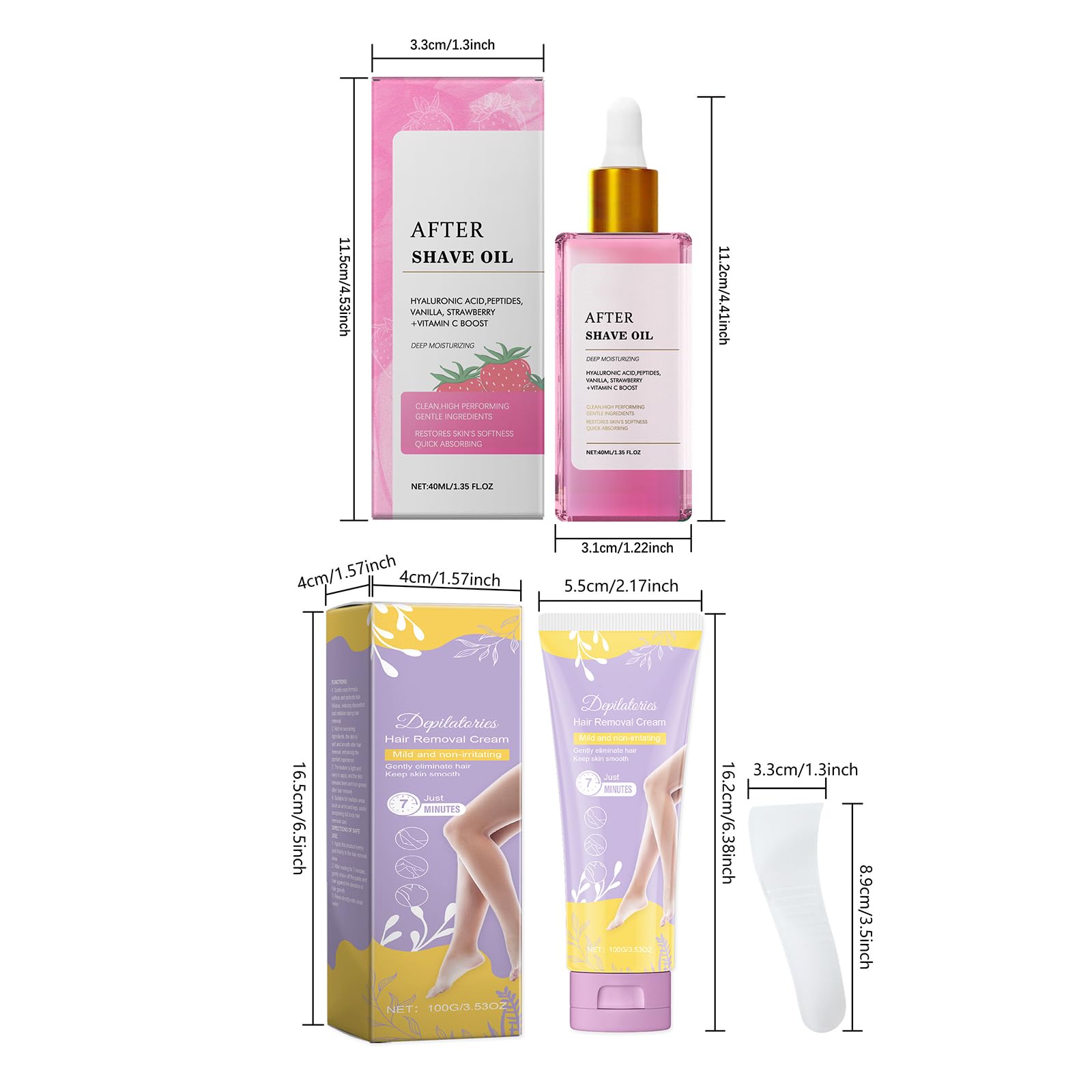 Kit d'épilation, Crème Épilatoire Douce 100g - Inclut spatule et huile Nourrissante 40ml, Idéale zones intimes & peaux sensibles - Résultat rapide & indolore
