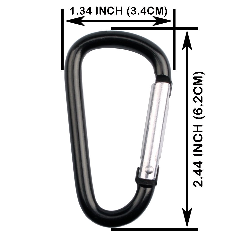 20 sztuk 6,3 cm w kształcie litery D aluminiowy duży karabińczyk klips blokujący haczyki sprężynowe zatrzask brelok sprężynowy karabińczyk do bramy (czarny)