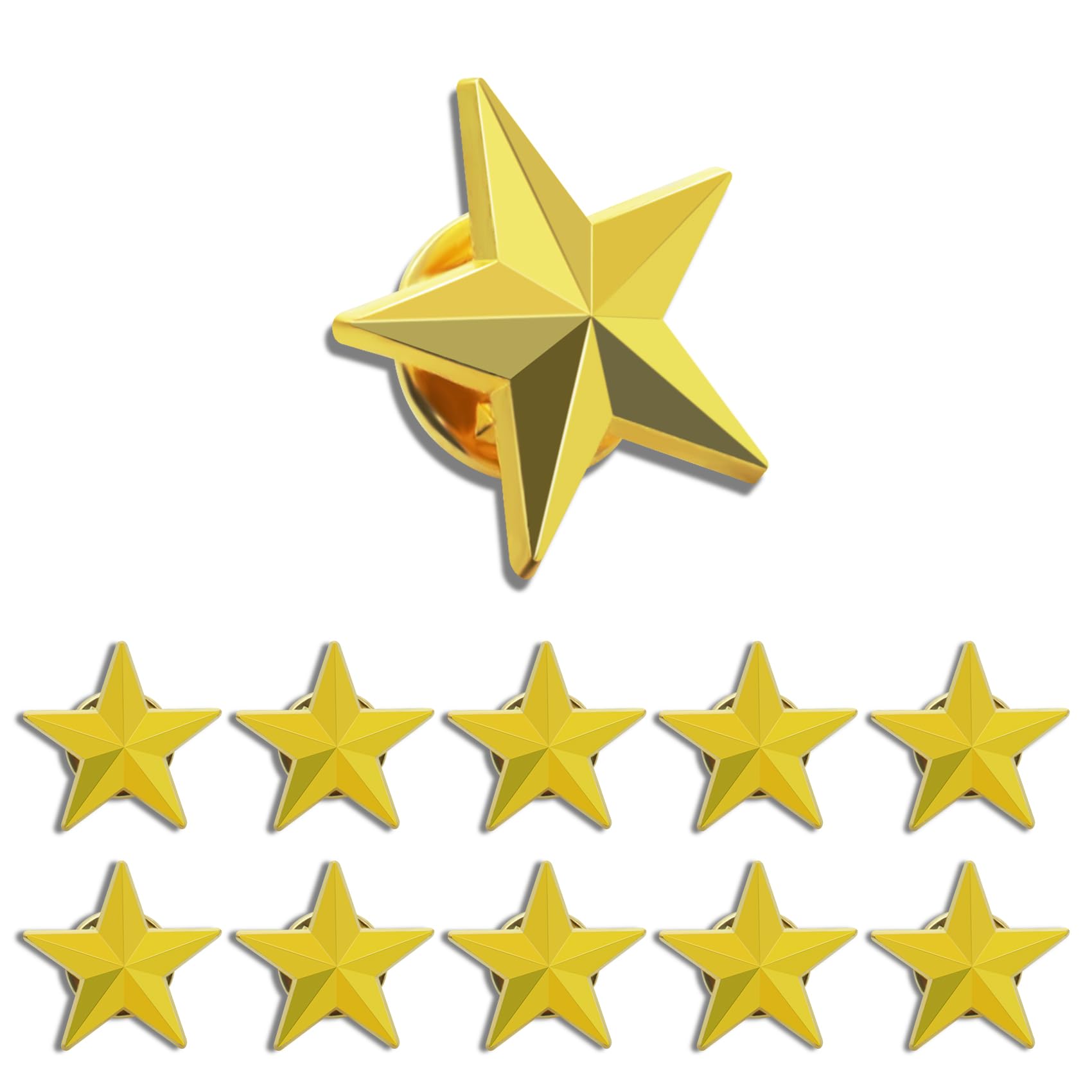 20/50/100/200Pack Military 3D five-pointed star Lapel Pin 5 Point Badge Gold 0.8 Inch -Metal for 4th of July Memorial Day Veterans Day Independence