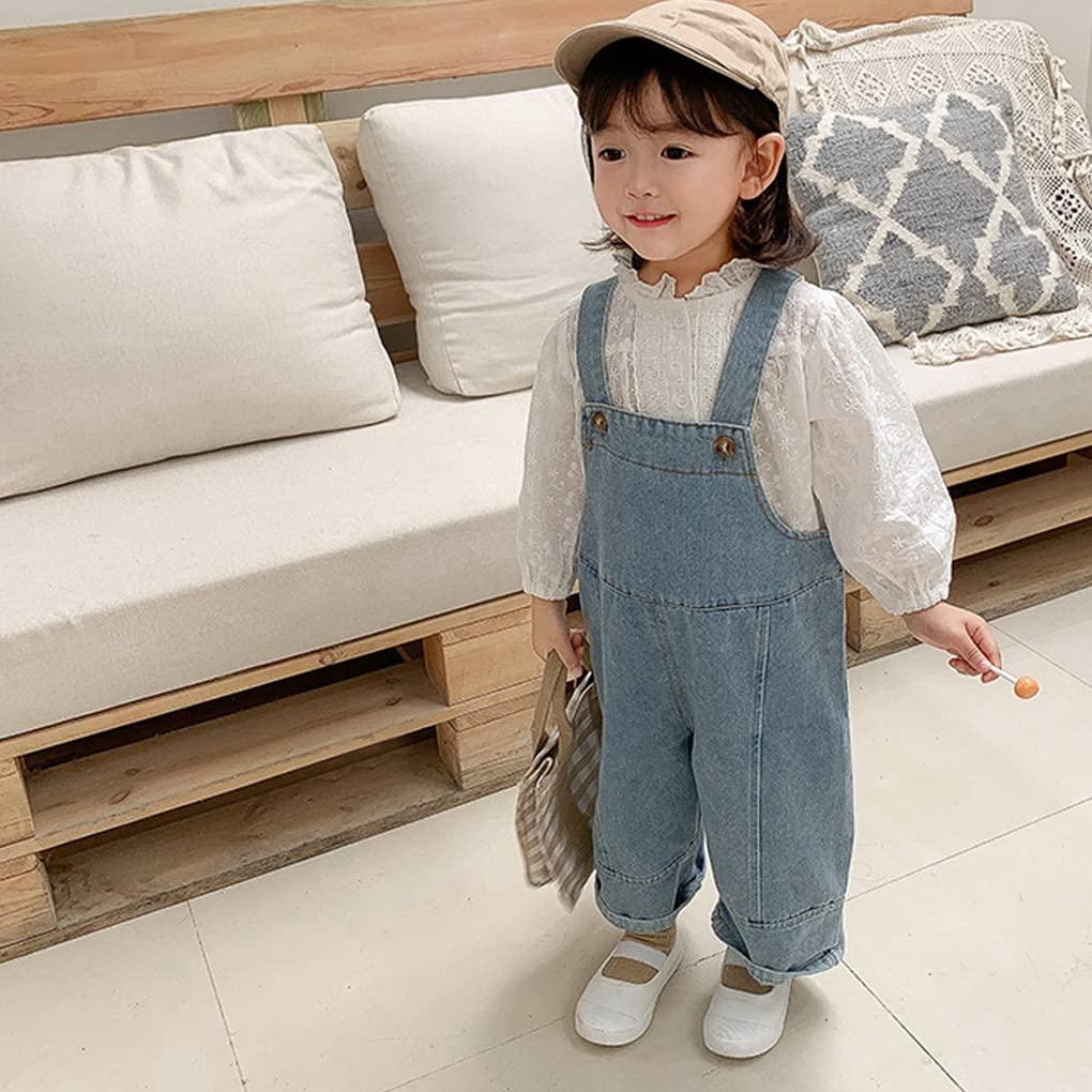 Bimba Salopette di Jeans Bambina Tuta in Denim Cotone da Neonata Carina Salopette in Denim Blu Jeans Salopette Bib Tuta Moda Casual Outfit Regolabile da Bambine 0-4 anni
