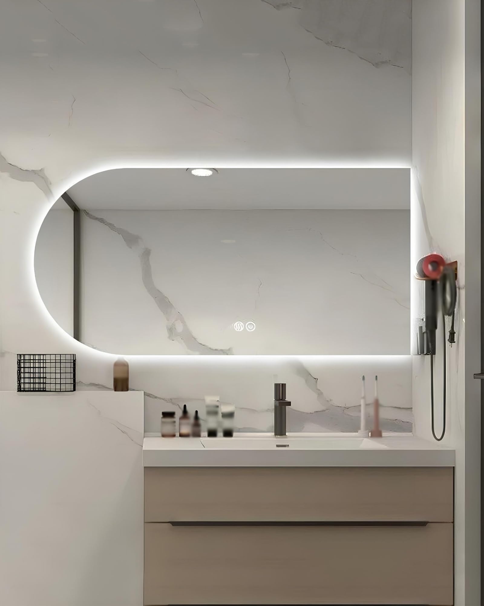 Miroir de salle de bain à LED design arqué asymétrique moderne 50x80
