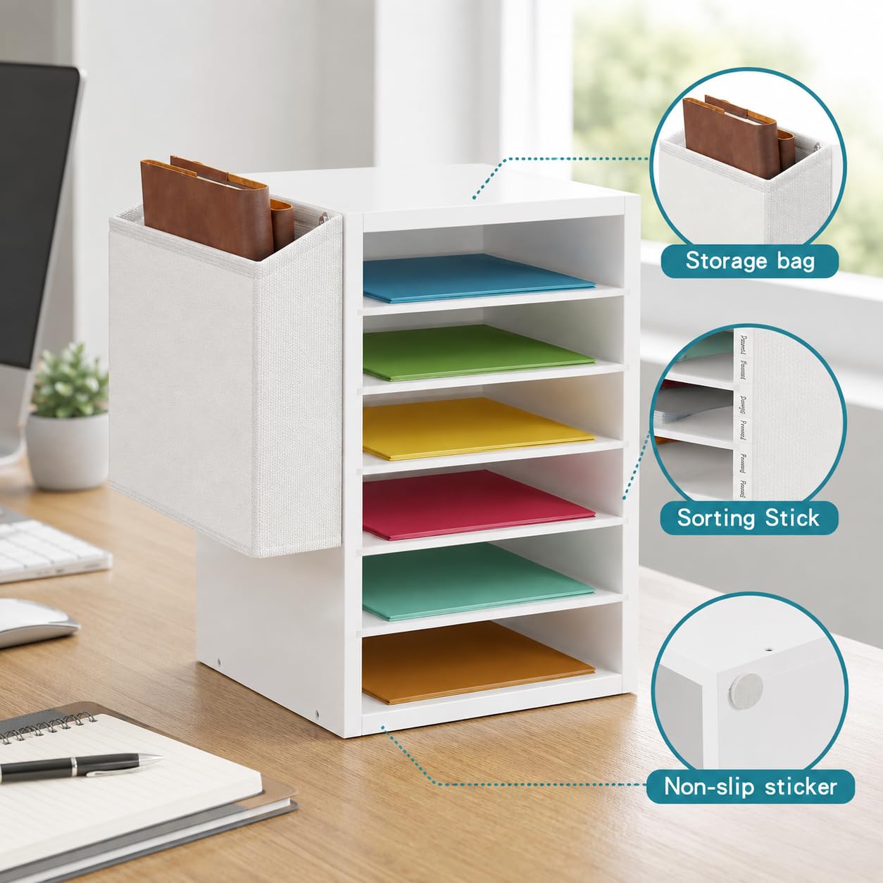 Clasificador de correo de madera ajustable de 6 niveles con ranuras para