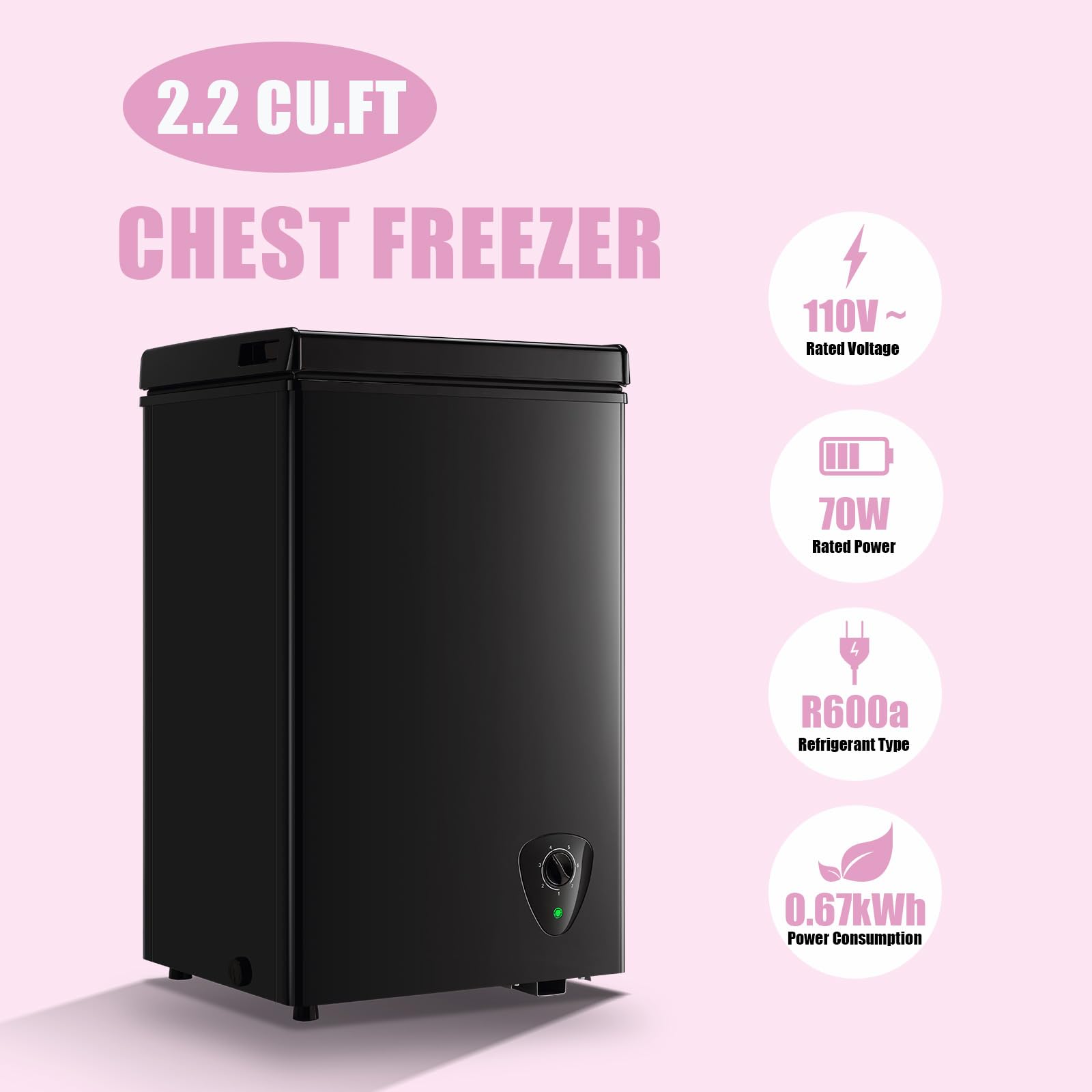 Chest Freezer 2.2 Cu.Ft Small Deep Freezer Adjustable Temperature 7 Thermostat and Energy Saving Removable Basket for Garage Basement Dorm Apartment Kitchen Business, Black on Fridge.com