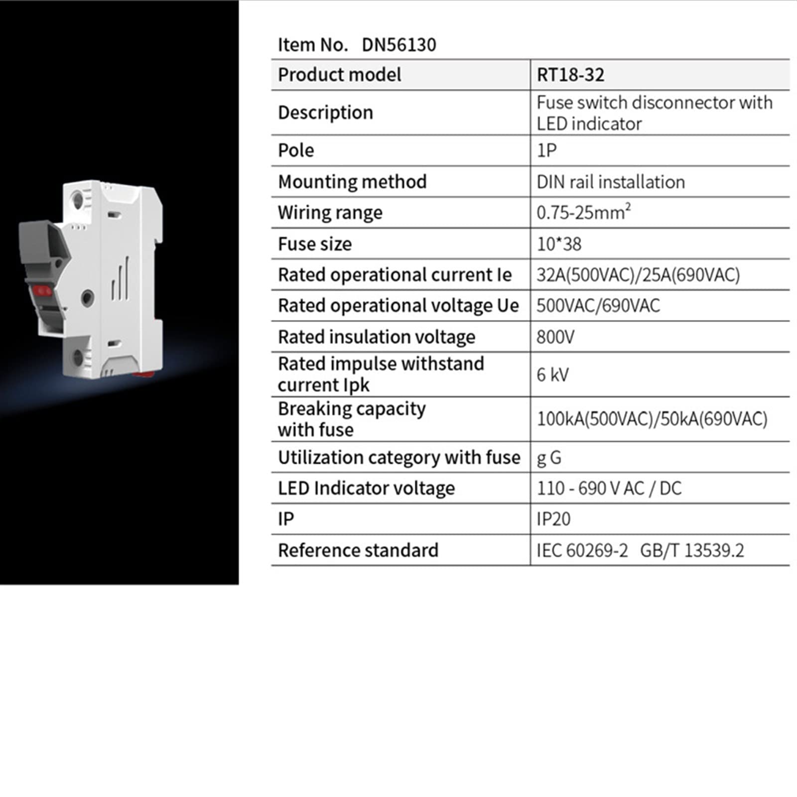 1 Uds portafusibles 10x38MM conjunto de fusibles caja Base luz indicadora AC pequeño interruptor de desconexión IP20 núcleo cilíndrico de cerámica de soplado rápido(Rt18-32,20A)