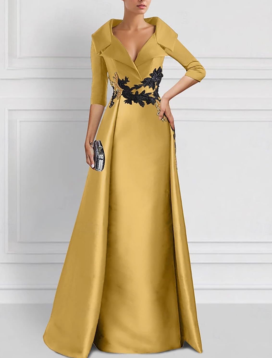 A-Line Elegant Evening Dress Floor Length 3/4 Length Sleeve Shirt Collar Prom Party Wedding Guest Dress Appliques 2024 - Image 3