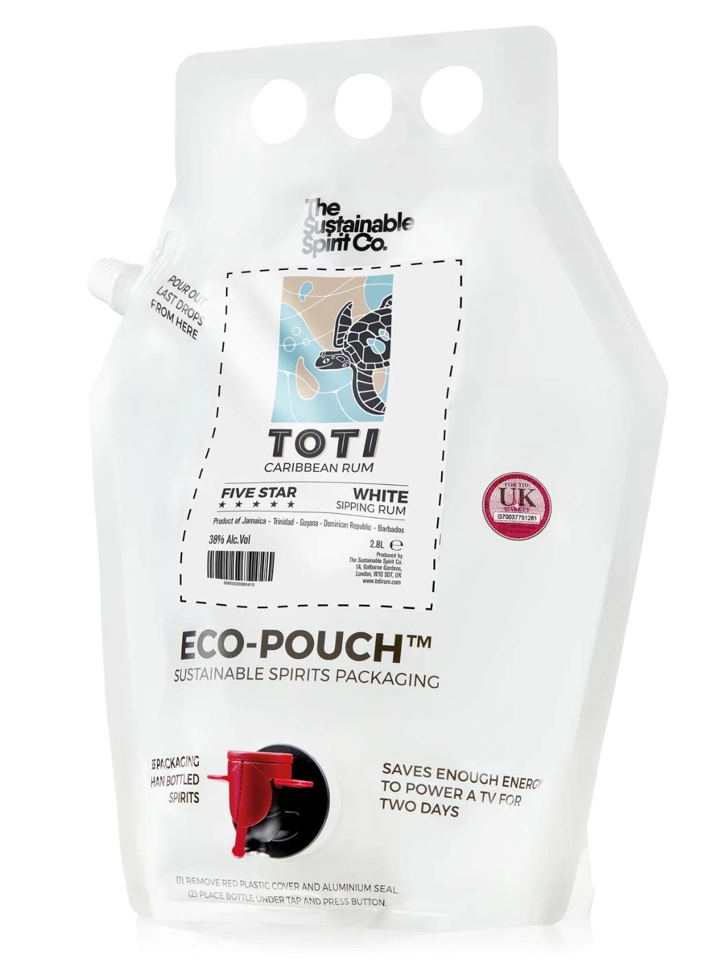 TOTI Famous Five White Rum | 2.8L Eco Pouch Refill | Zero Waste, Refill & Reuse | Supports Marine Conservation