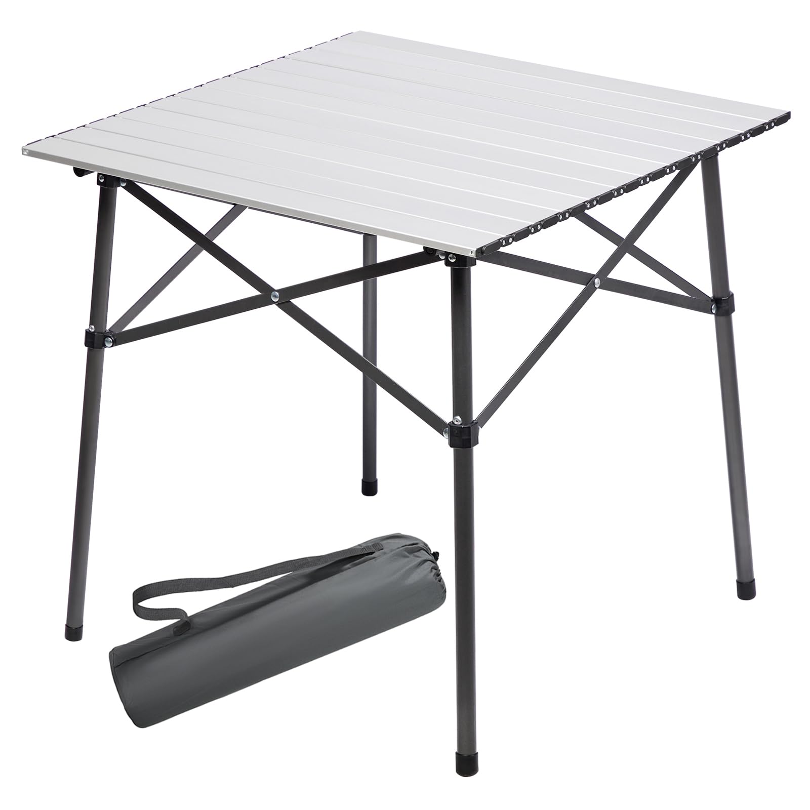 Portal Aluminium Folding Camping Table Square Roll Up Top 4 Person Compact Garden Table with Carry Bag for Picnic Camp Backyard BBQ, Silver