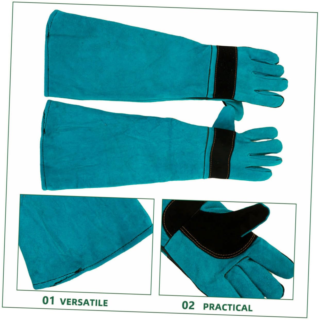 VILLCASE Guantes de Protección para Entrenamiento de Perros y Gatos Manga Larga de Cuero Sintético Resistente Mordeduras para Manipulación y Alimentación de Mascotas Color Azul Talla