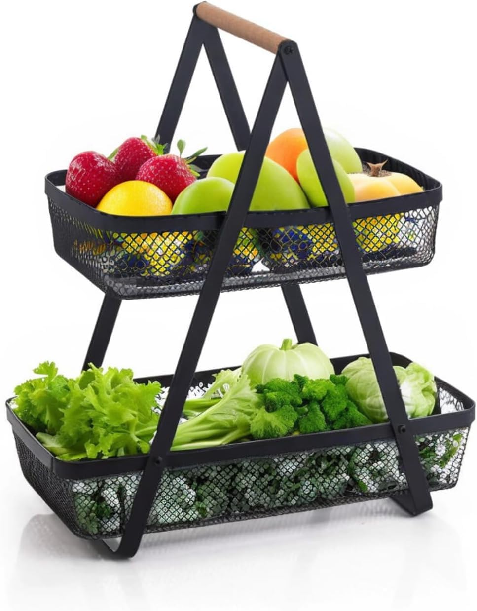 Almineez Black 2 & 3 Tier Fruit Stand Fruit Bowl Holder, Fruit Basket, Bread Basket, Vegetable Basket, Vegetables Fruits Snacks Cupcakes Kitchen Decoration Countertop Storage Rack (2 Tier Rack)
