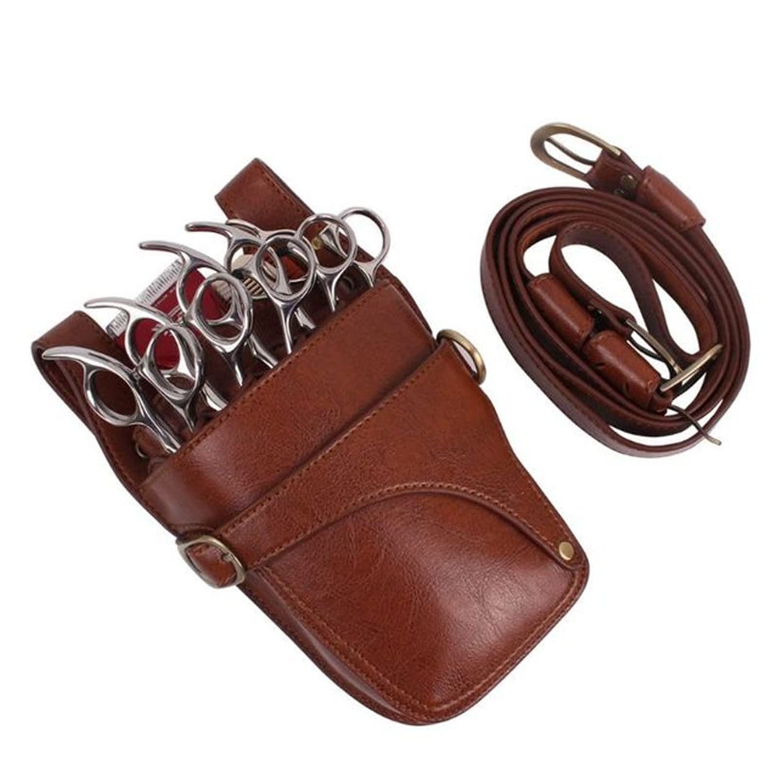 Bolsa para Herramientas de Peluquería Funda for tijeras de pelo con cinturón for el hombro(marrón)