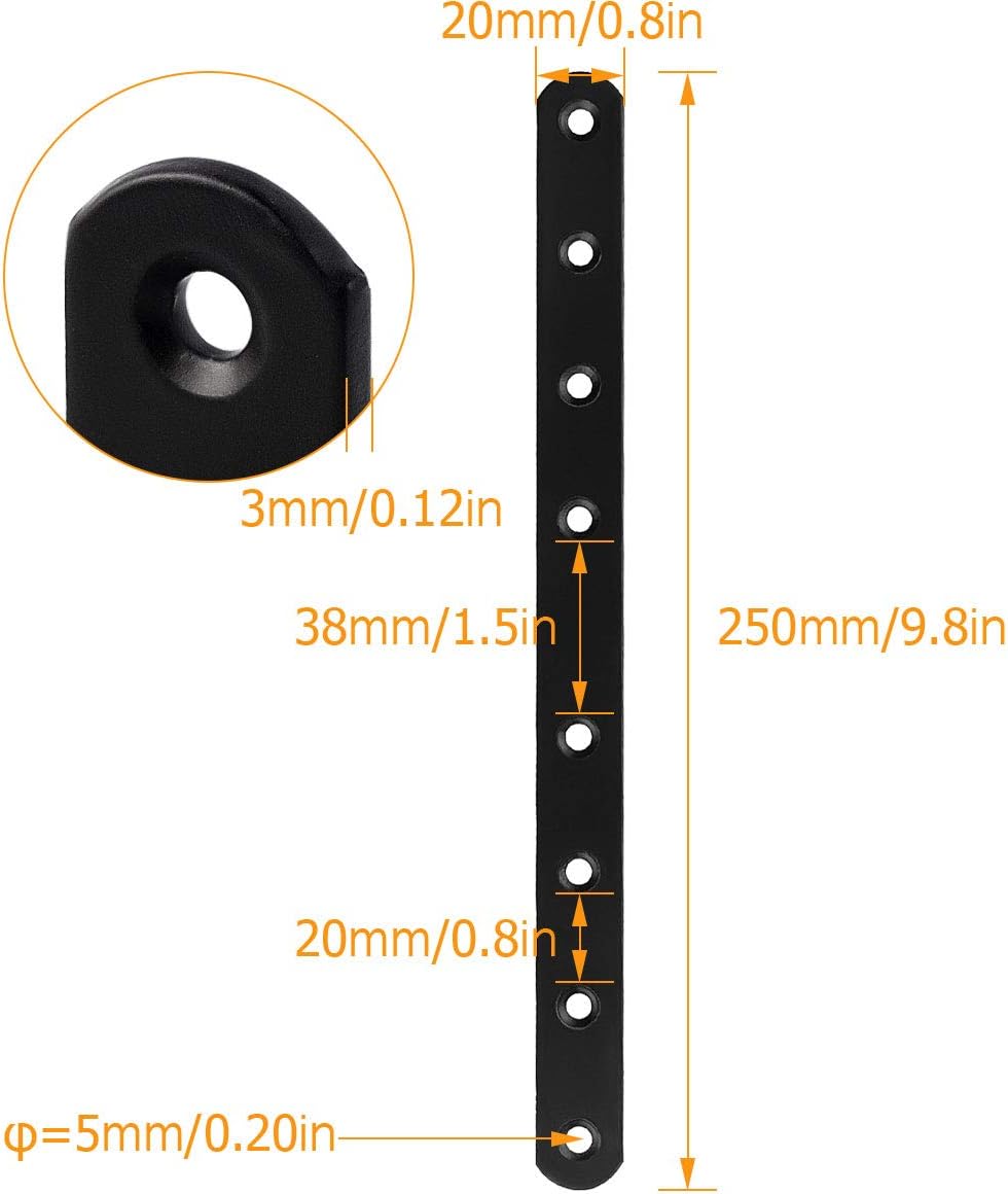 12 PCS 10 Inch Mending Plate Black Straight Braces for Wood Heavy Duty Corner Braces Straight Metal Brackets with Holes Flat Metal Bar Connector Mending Joining Bracket for Repair Fixing Fence Shelves