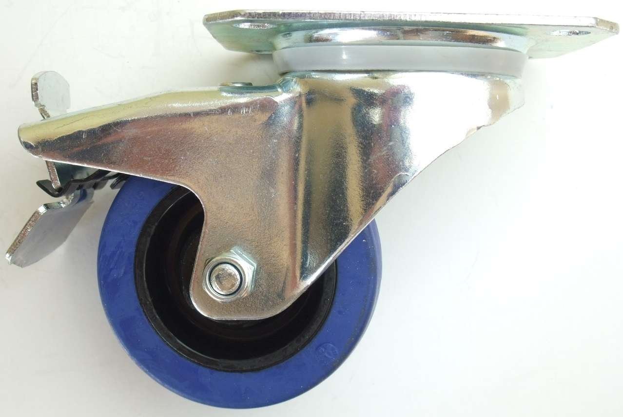 4 Stück 80mm Blue Wheels mit Bremse/Feststellbremse Lenkrollen Transportrollen 140kg / Rad - INDUSTRIEQALITÄT (4 x Brems)