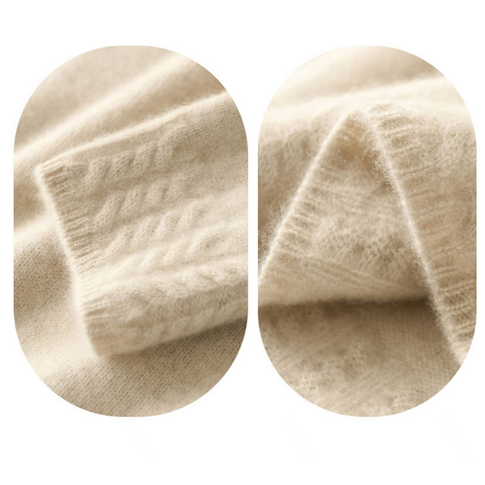 SFDPDM Pull Col Rond Femme Couleur Unie Pull d'hiver à Manches Longues Pullover Tricot Côtelé Pull Tricots Hauts,Beige-S