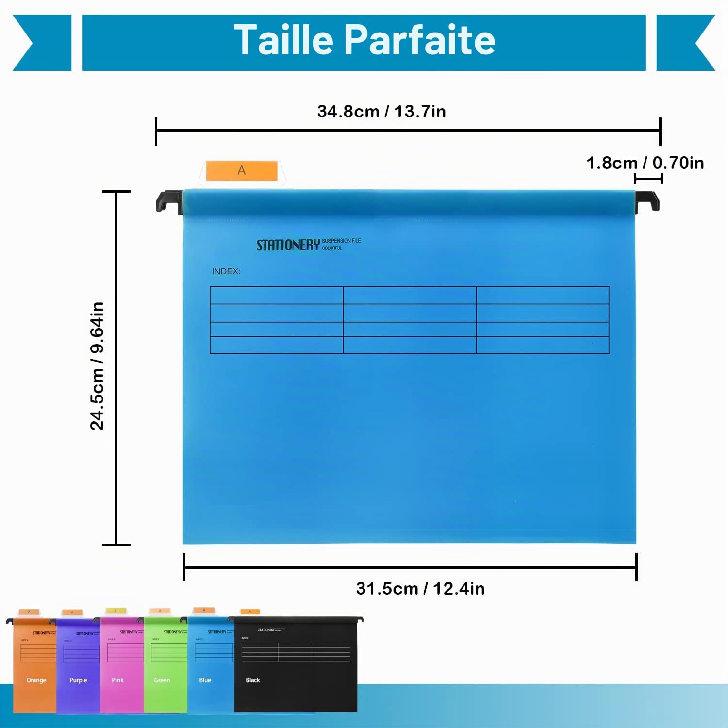 24PCS Dossiers Suspendus A4 - Pochettes à Levier en PP pour Tiroir, Classement Rapide des Documents (6 Couleurs)