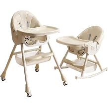 Baby Chair, High Low Chair, Folding, 5-in-1, Removable Casters Included, 2-Tier Table, Height Adjustable, For Baby Food, Dining Chair, Table Chair, 6 Months to 4 Years, Includes Rocking