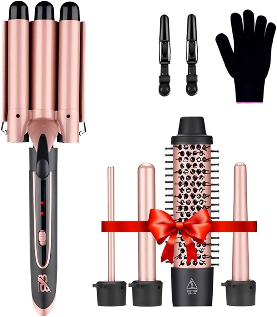 5 In1 Hair Curling Wand Set, Wavy Hair Curler with LED adjustable Temperature, Hair Waver Curling Iron with Heat Protective Glove, Anti Scald Comb Included Versatile Ceramic Barrel 9-32mm