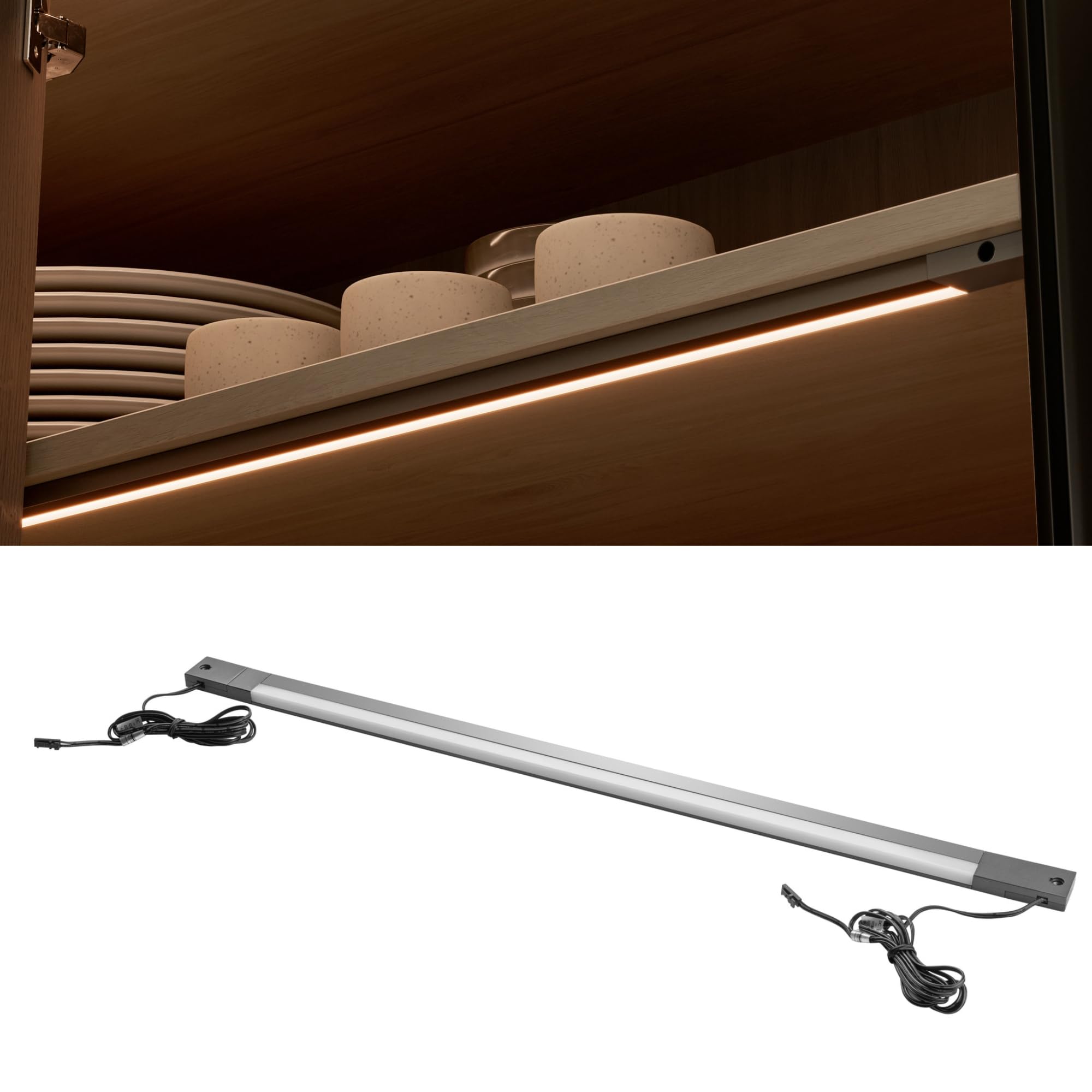 GTV LIGHTING LED lampa podszafkowa 1163 mm, oświetlenie szafki kuchennej 120 cm, czujnik ruchu dwustronny (2 czujniki), 12 V DC, neutralna biel 4000 K, lampa meblowa, szuflada, garderoba, antracytowa