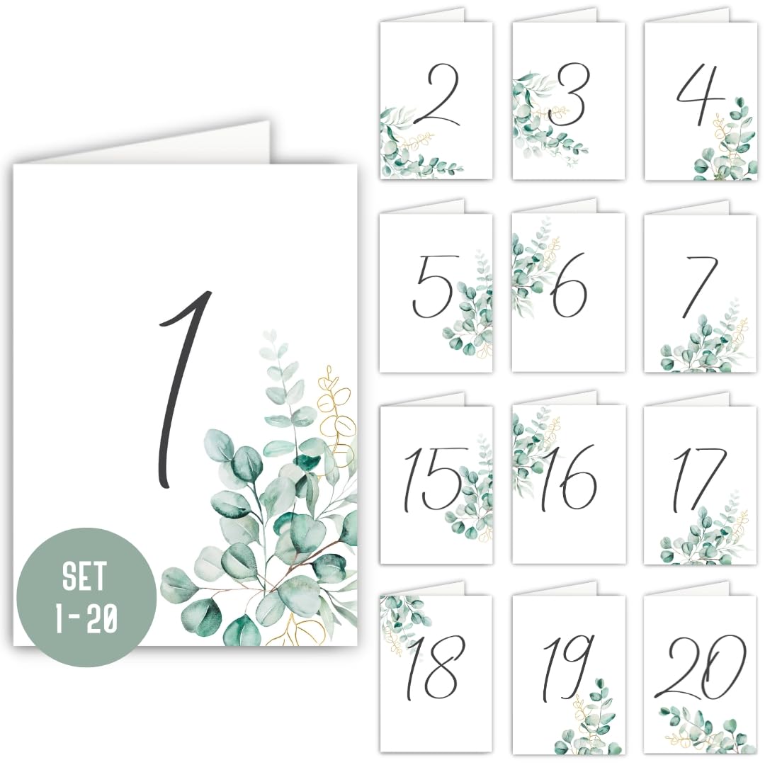 Numeros de mesa boda 1 a 20 by Things of Happiness | Numeros para fiesta cumpleaños recepcion eventos catering | Decoracion mesa boda (Eucalipto)