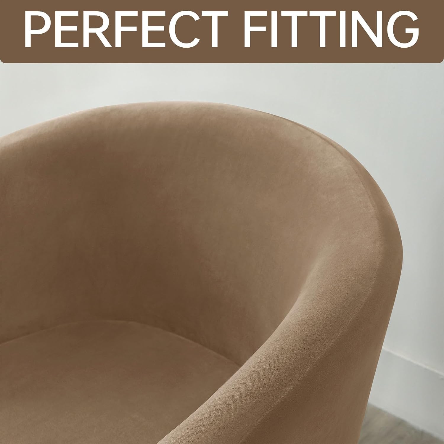 Deisy Dee 2 Piece Velvet Club Chair Slipcover Stretch Barrel Chair Covers Accent Chair Cover Removable Couch Furniture Protector Arm Chair Cover for Living Room (Khaki)