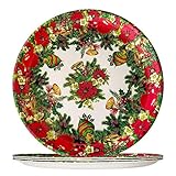 Christmas Melamine Plates, 4 Piece Colorful Plastic Dinnerware Sets, Round Red Salad Bread and Butter Plates, Wedding Birthday Party Decorations, Gifts for New Year