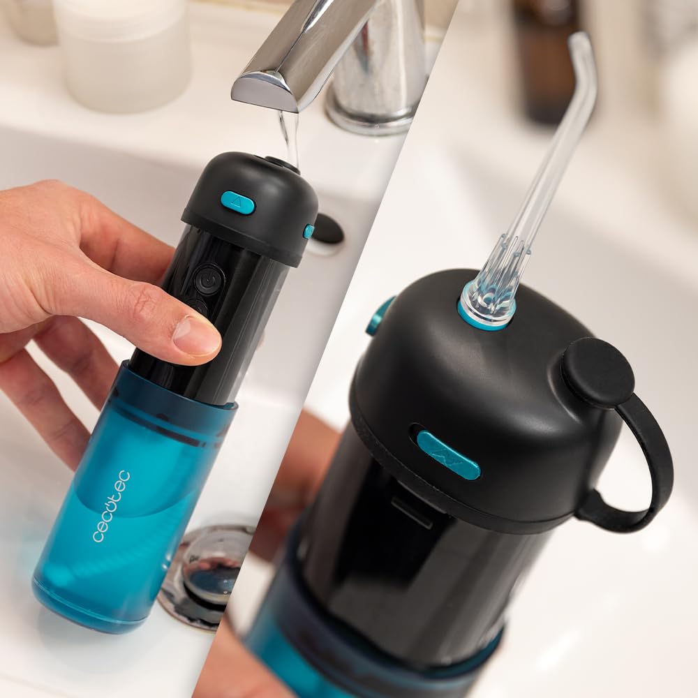 Cecotec ToothCare Jet Clean Splash. Kompaktowy i lekki irygator do zębów z 3 trybami, 8 intensywności, pojemność 150 ml, IPX7, w zestawie 3 wymienne dysze