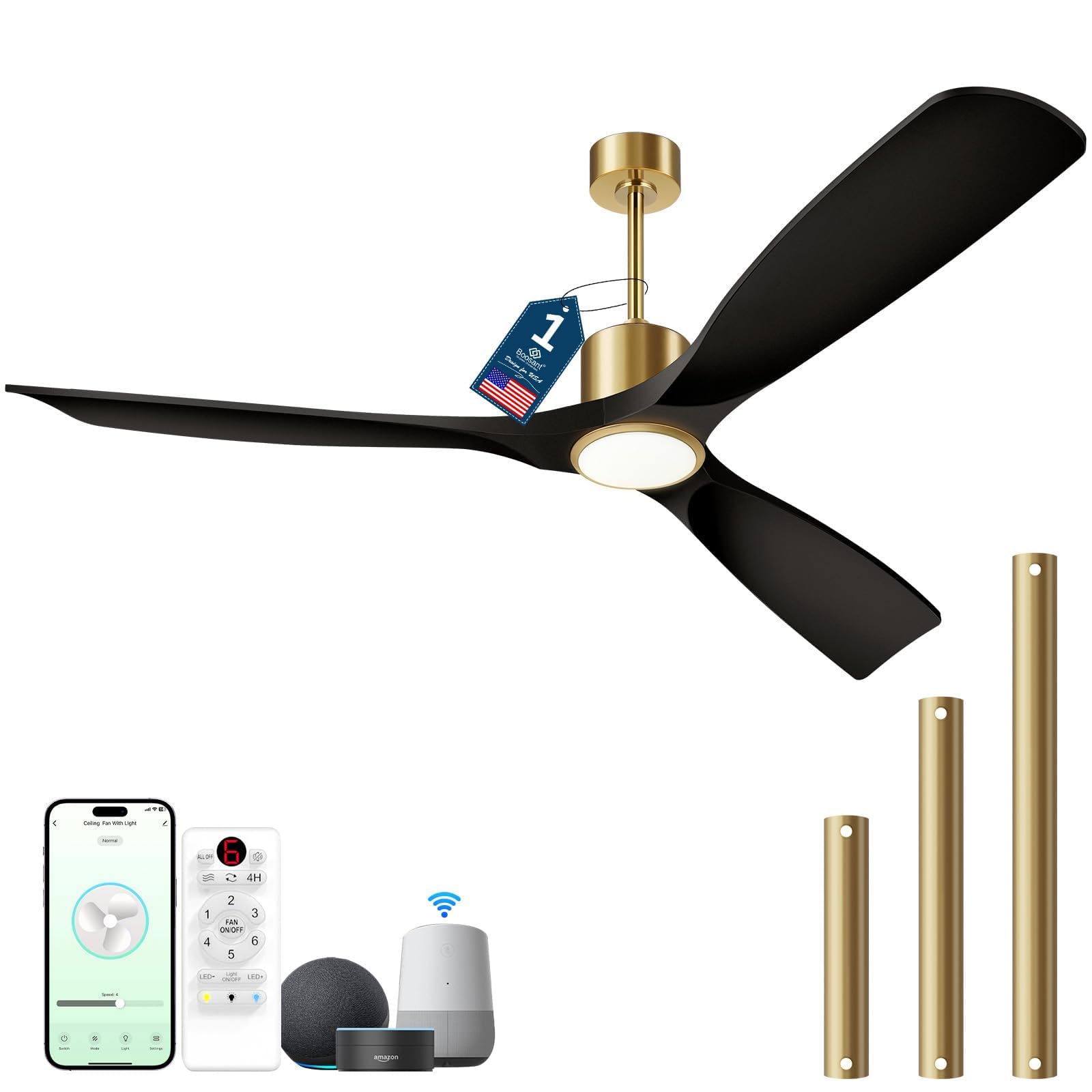 Photo 1 of BOOSANT 60" Smart Ceiling Fan with Light - Gold Matte Black