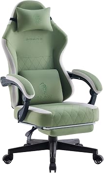 Dowinx Fabric Gaming Chair, Computer Office Chair with Pocket Spring Cushions and Lumbar Support, Ergonomic Massage Gaming Chairs with Footrest for Big and Tall, Green