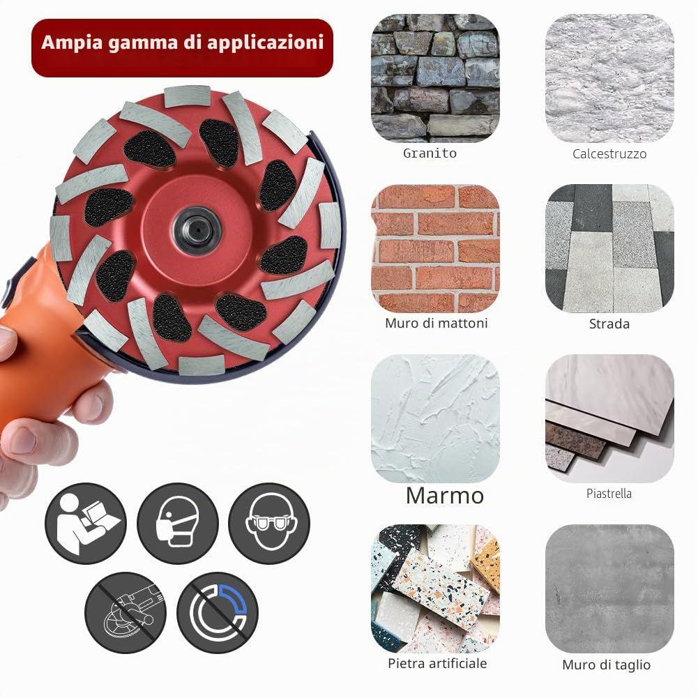 Mola a Tazza Diamantata Disco Diamantato 125 x 22,23 mm, Disco Abrasivo Diamantato per levigare Cemento Mattoni Muratura Granito Pietra Intonaco Gesso Qualità Industriale (Rosso)