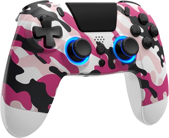 Gioteck VX4+ Wireless Controller for PlayStation 4 (PS4) - Pink Camo - Customisable RGB Lighting and Programmable Back Buttons - Bluetooth Compatible