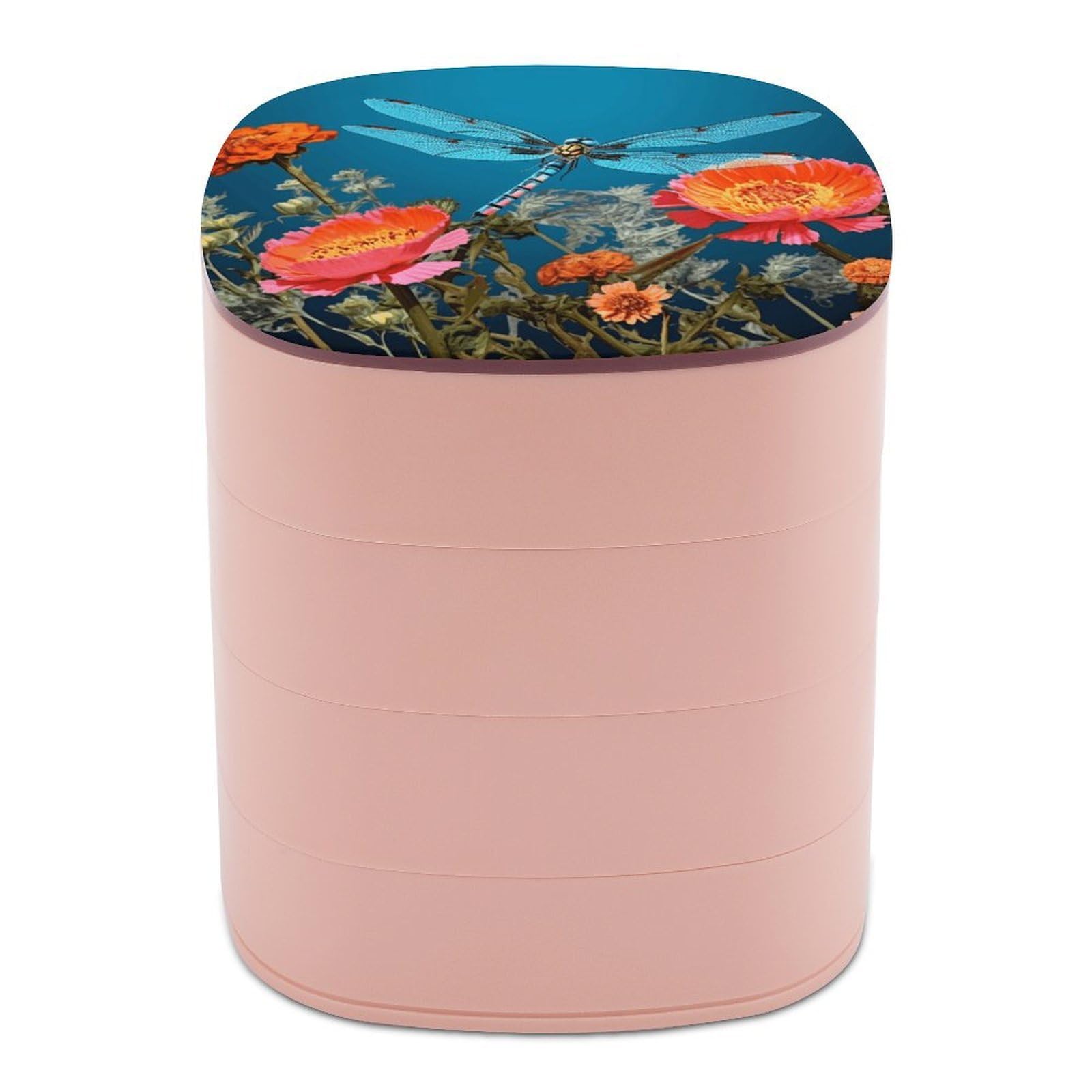 JTREHY Dragonfly And Flower Jewelry Box 4-Layer Covered Rotating Jewelry Storage Box Large Capacity Storage Boxes Portable Jewelry Case for Bracelets Earrings Necklace
