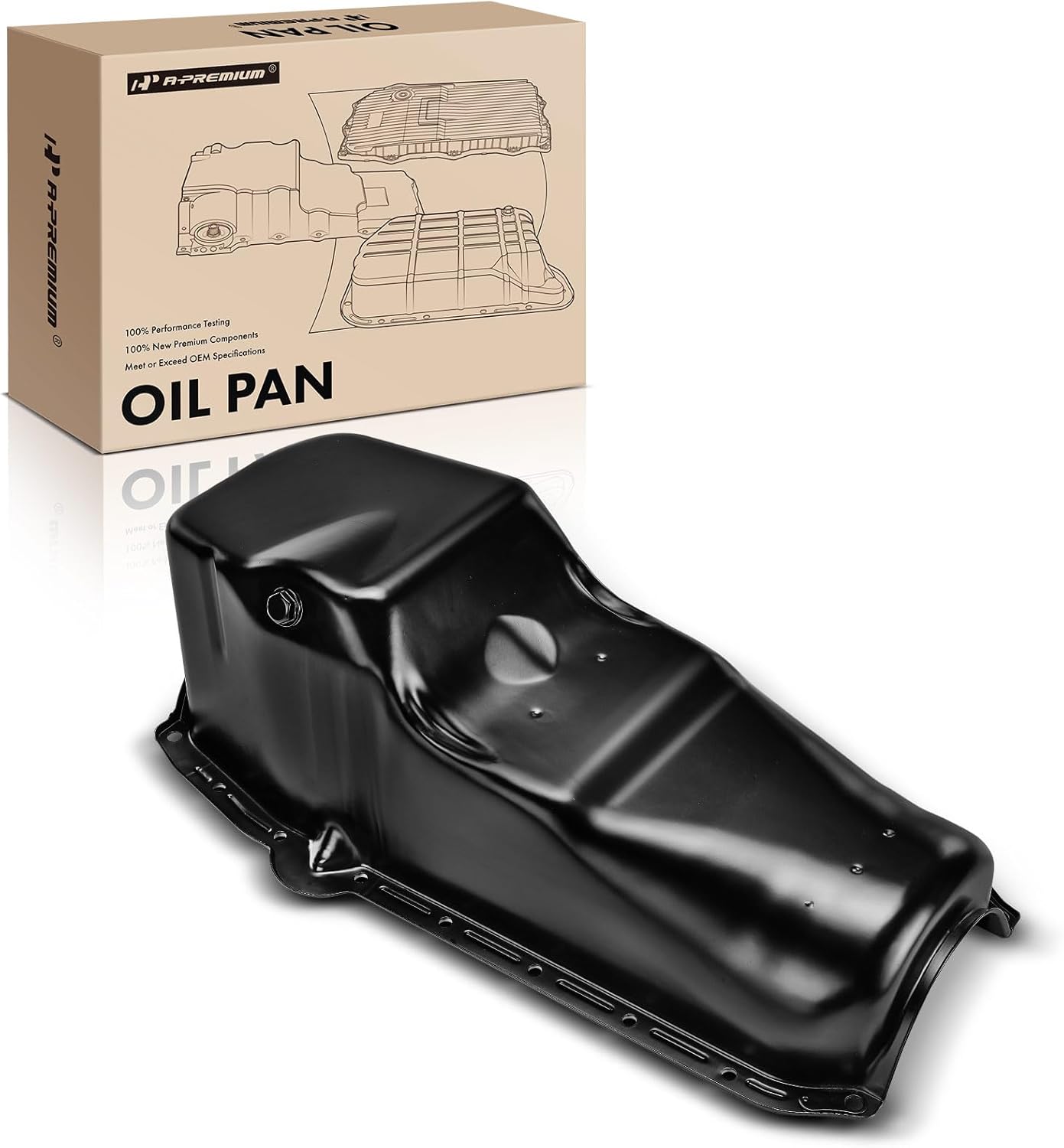 A-Premium Engine Oil Pan Sump with Drain Plug, Compatible with - 1965-1980 - Chevrolet, GMC, Buick, Pontiac & Oldsmobile - Malibu, Impala, Camaro, Corvette, Jimmy, K1500, Skylark, Firebird, Omega