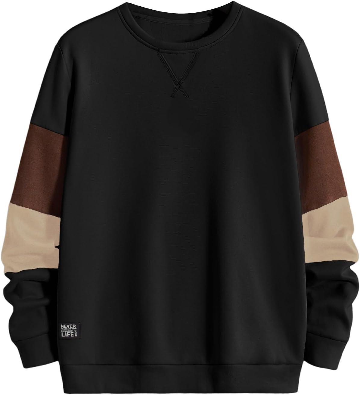 Verdusa Men's Crew Neck Sweatshirt Color Block Long Sleeve Pullover Tops Casual Daily Streetwear