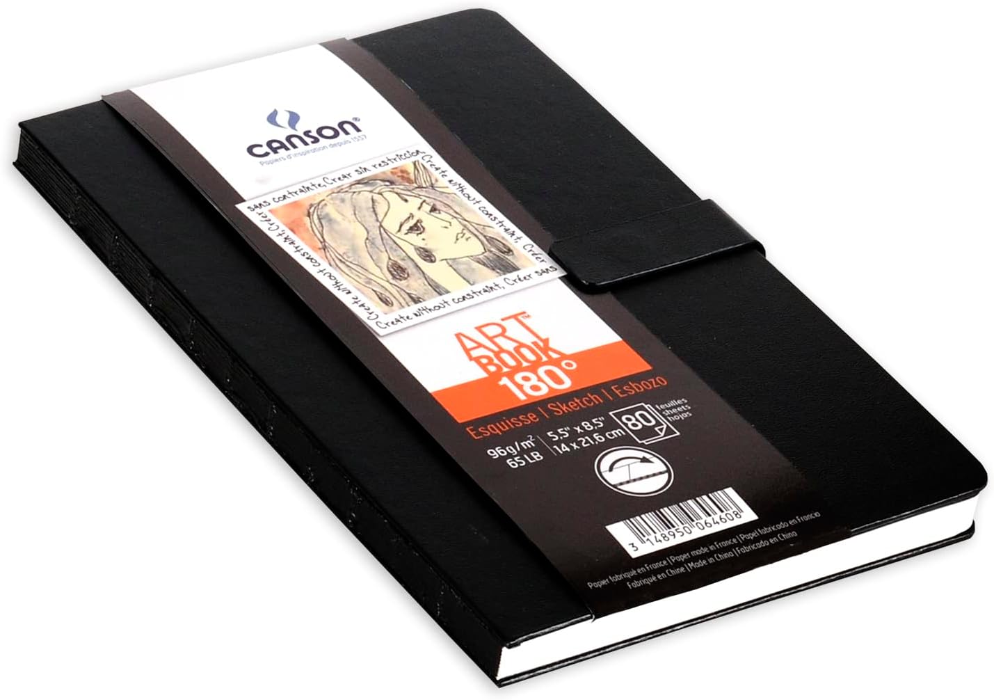 Canson 180 Degree Art Book Paper Pad, Hardbound Sketchbook, 5.5x8.5 inches, 80 Sheets (65lb/96g) - Artist Paper for Adults and Students
