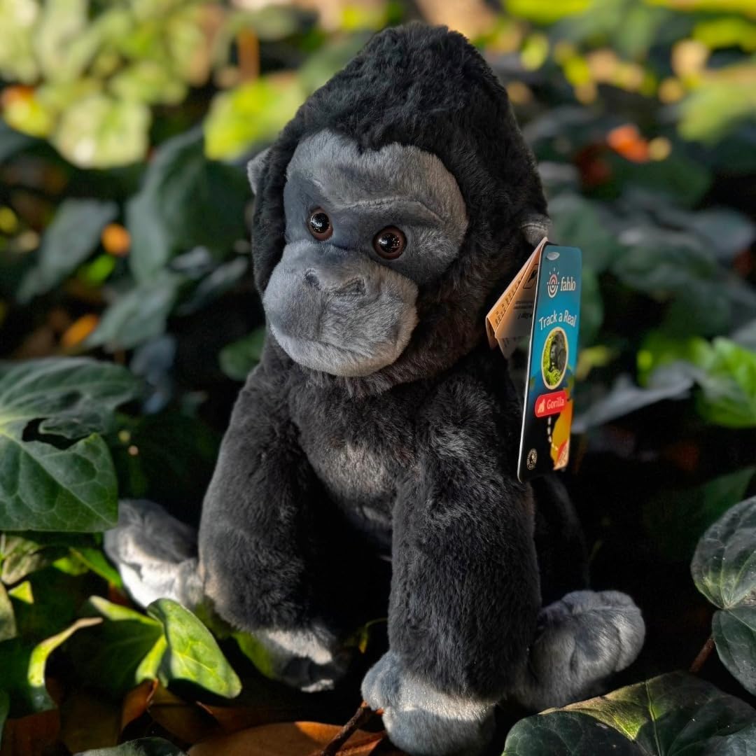 Fahlo Tracking Plush | Includes 12" Plush, Interactive 3D Tracking Map, and Wildlife Conservation Support | Eco-Friendly & Safe for All Ages | (Gorilla)