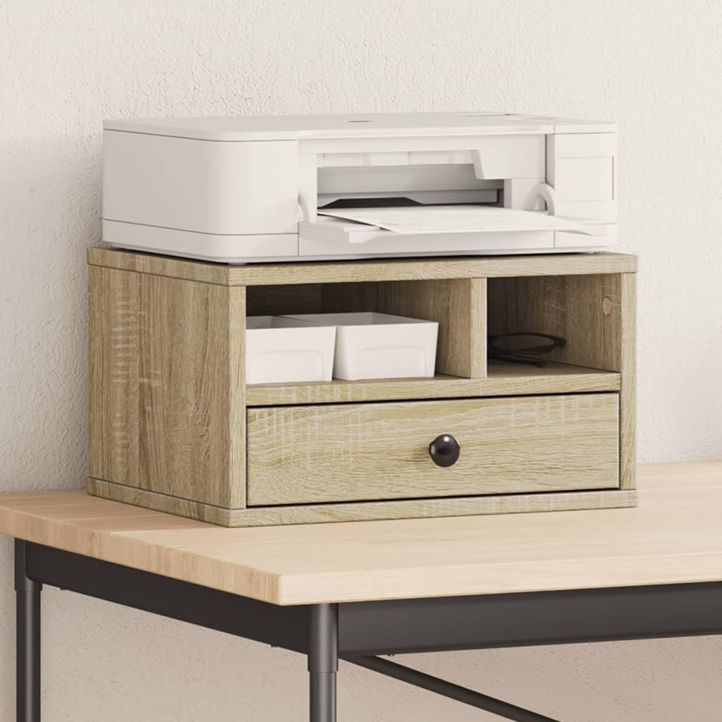 Supporto per stampante in legno di rovere Sonoma, 40 x 32 x 22,5 cm, scaffale multifunzione per stampanti con molto spazio per documenti, libri e forniture per ufficio, anche come libreria