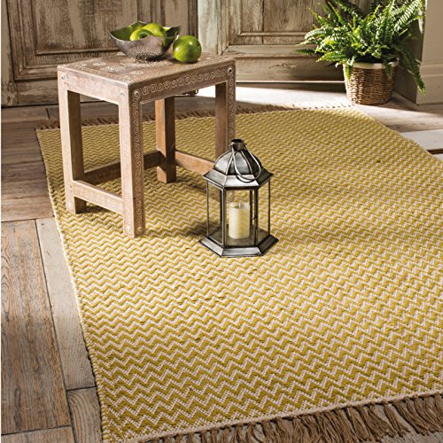 The Indian Arts Comercio Justo Handloom Zig Zag Tejido algodón Alfombra, 100% algodón, con Flecos Bordes (75 x 120 cm)