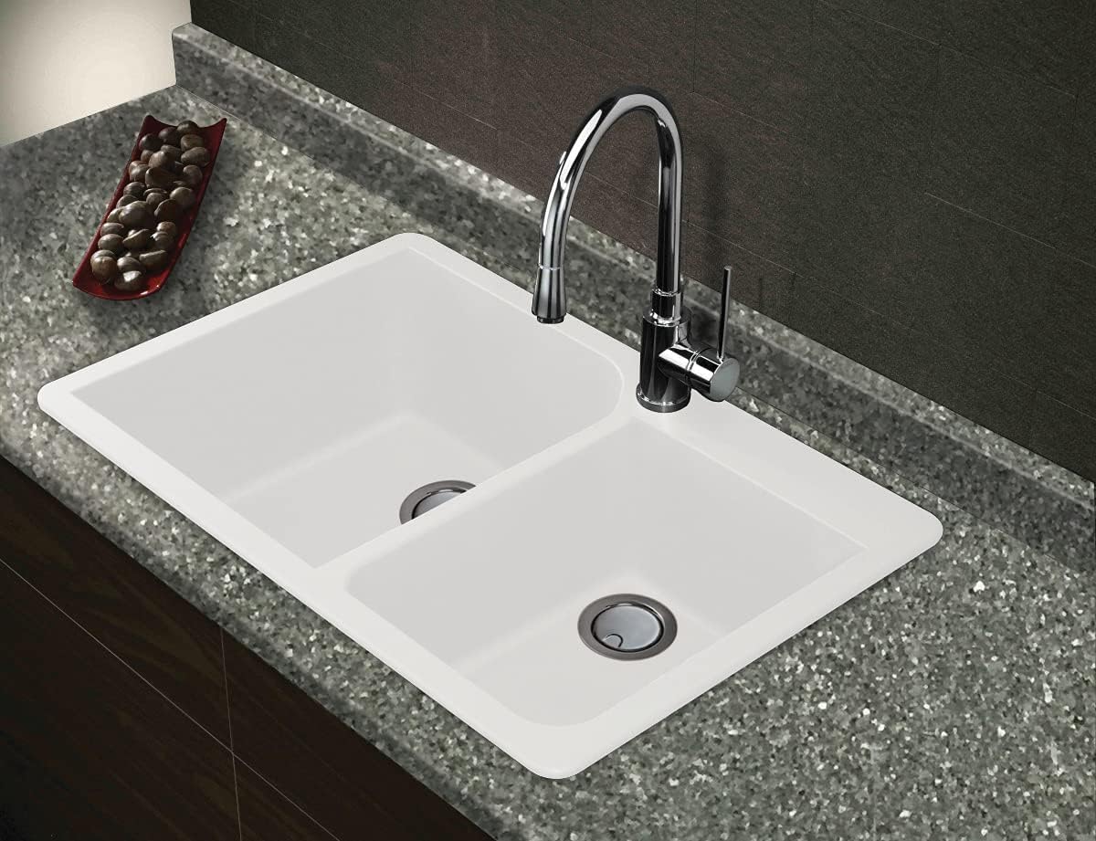 Transolid RTDO3322-01-AC Granite Double-Bowl Kitchen Sink, 33" x 22" x 9", White