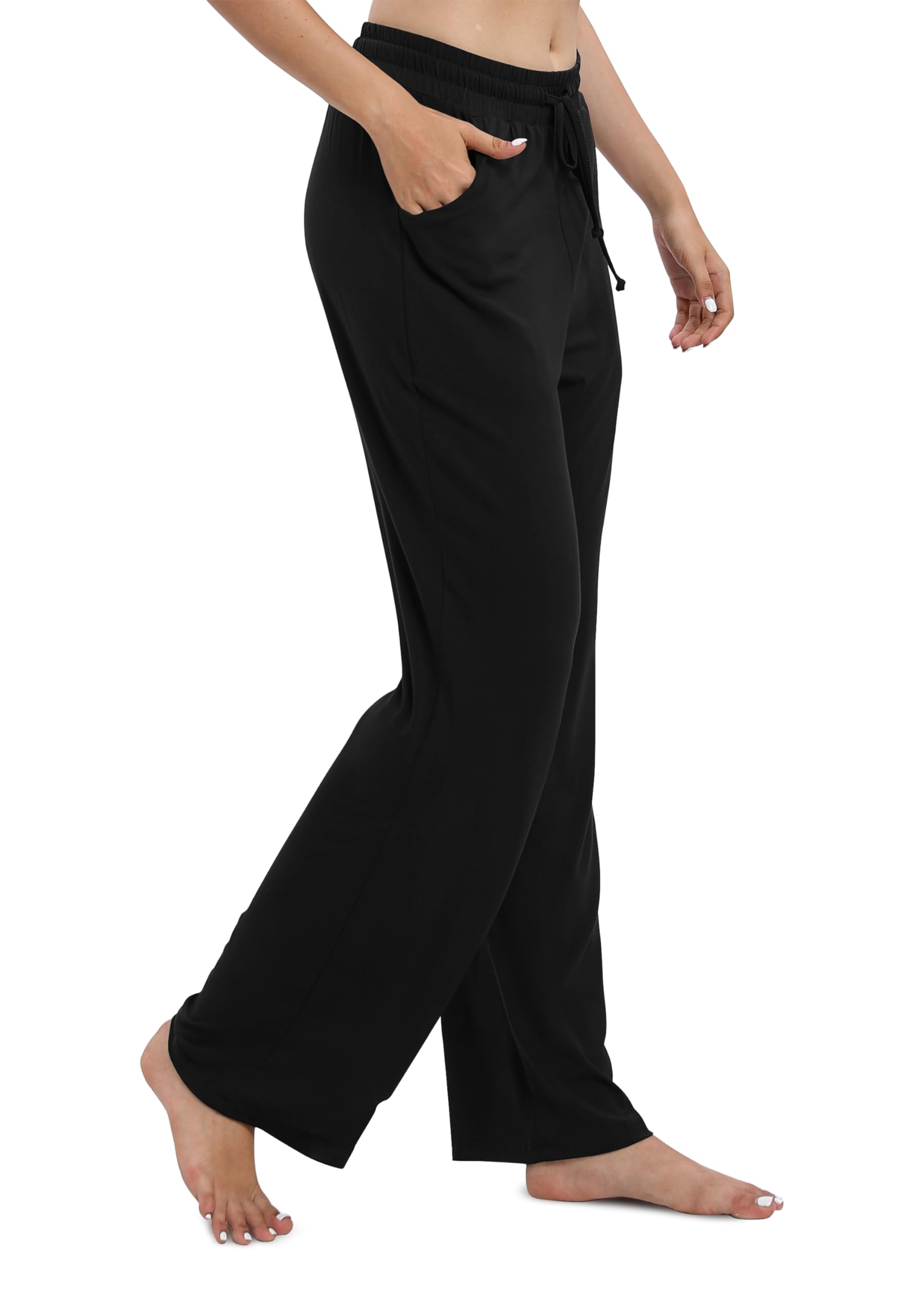 Women's Drawstring Casual Pants Stretchy High Waisted Loose Straight Leg Pants Jogger Trousers with Pockets